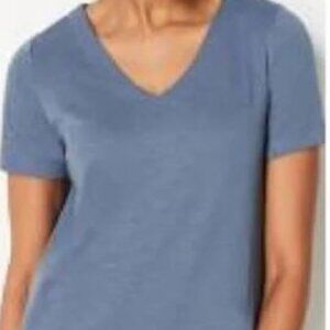 NWT J Jill Pima Slub Knit Blue V-neck Petite Small Tee